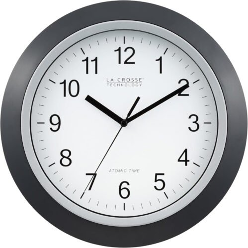 12 Inch Atomic Wall Clock Analog Self Setting Silent Sweep Indoor Black Frame