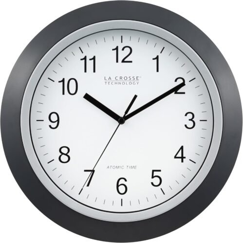 12 Inch Atomic Wall Clock Analog Self Setting Silent Sweep Indoor Black Frame