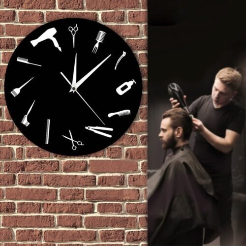 12 Inch Barbershop Silent Wall Clock Battery Quartz Barber Shop Business Decor