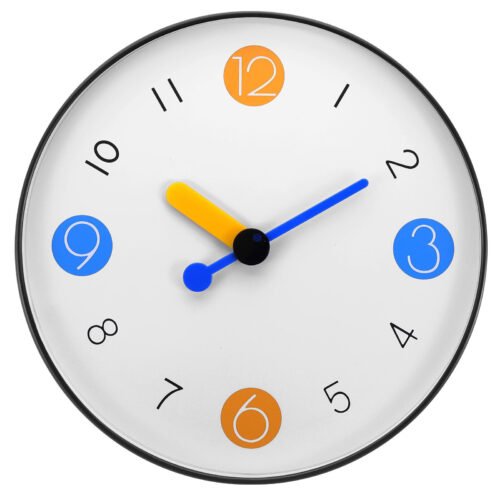 12 Inch Battery Operated Non-Ticking Round Wall Clocks, Black, Style 10