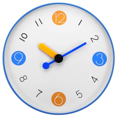 12 Inch Battery Operated Non-Ticking Round Wall Clocks, Blue, Style 10