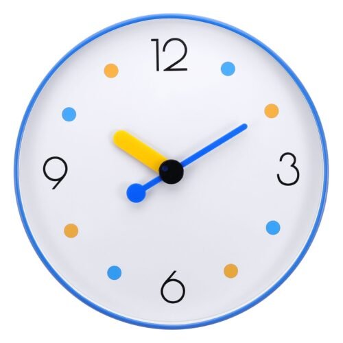 12 Inch Battery Operated Non-Ticking Round Wall Clocks, Blue, Style 3