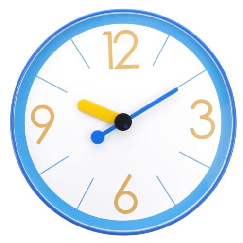 12 Inch Battery Operated Non-Ticking Round Wall Clocks, Blue, Style 5