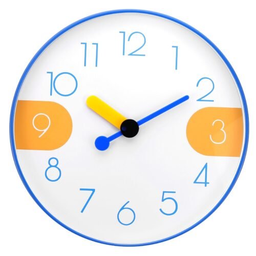 12 Inch Battery Operated Non-Ticking Round Wall Clocks, Blue, Style 6