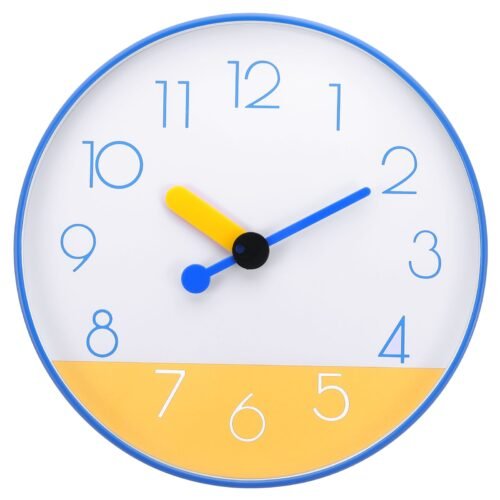 12 Inch Battery Operated Non-Ticking Round Wall Clocks, Blue, Style 9