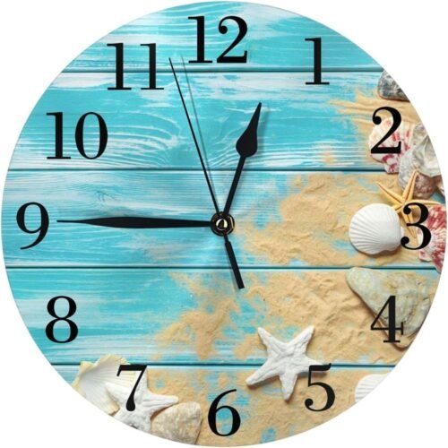 12 Inch Coastal Beach Themed Wall Clock with Seashell and Starfish Clock Dial...