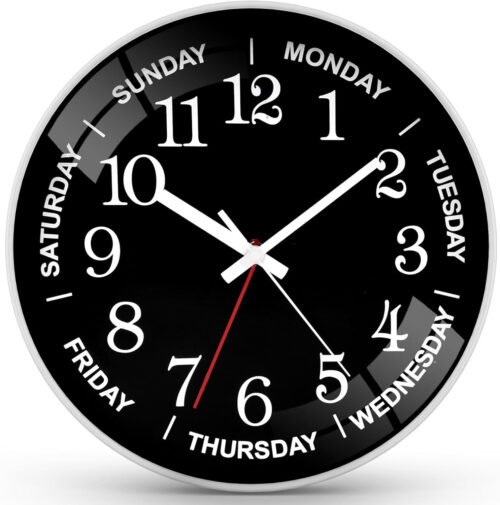 12 Inch Day of Week Wall Clock, Non Ticking Modern Clocks Battery Operated,Analo