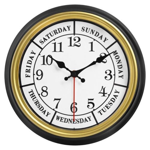 12 Inches Retro Wall ClockDay of The Week Wall ClockCalendar Day ClockSilent ...