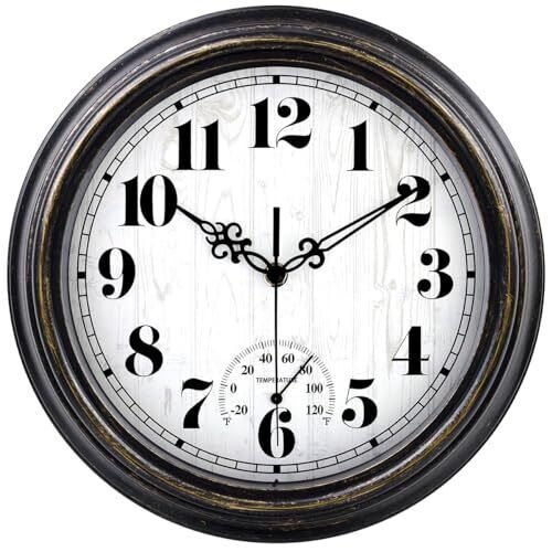 12 Inch Indoor Outdoor Clocks,Waterproof Wall Clock with Blackgold
