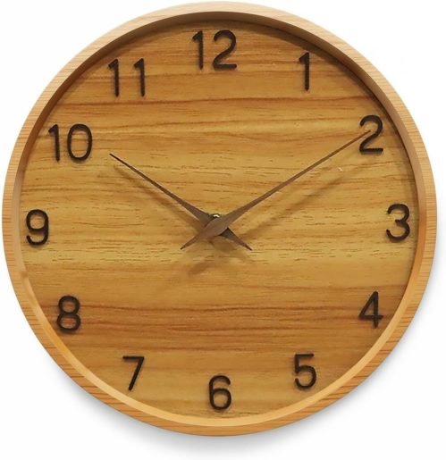 12 inch MDF Wall Clock, Battery Operated, Wooden Decorative Round Clock for Offi