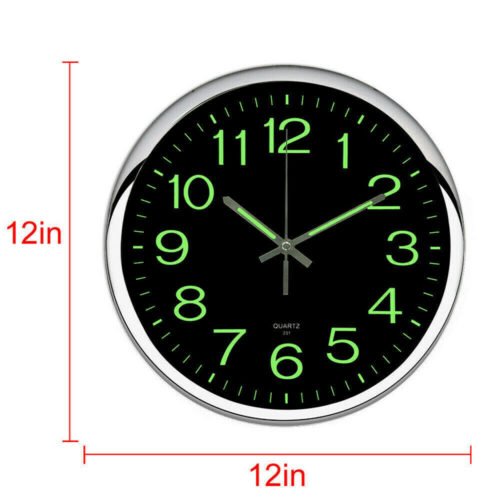 12 inch Modern Battery Wall Clock Luminous Glow Night Light Quartz Silent NEW