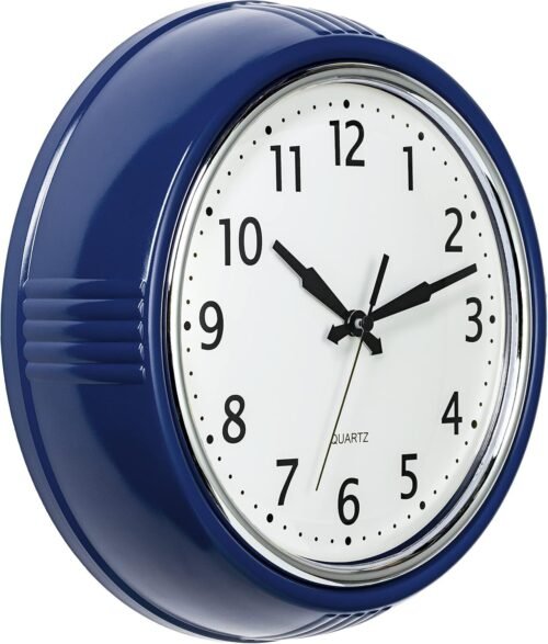 12 Inch Navy Blue Retro Wall Clock Silent Quartz Battery Operated