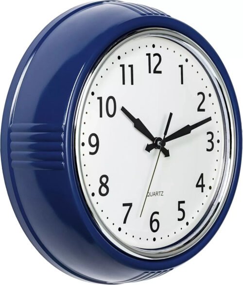 12 Inch Navy Blue Retro Wall Clock Silent Quartz Battery Operated