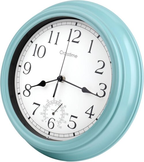 12 Inch Outdoor Clock Waterproof with Thermometer,Vintage Indoor Outdoor Wall Cl