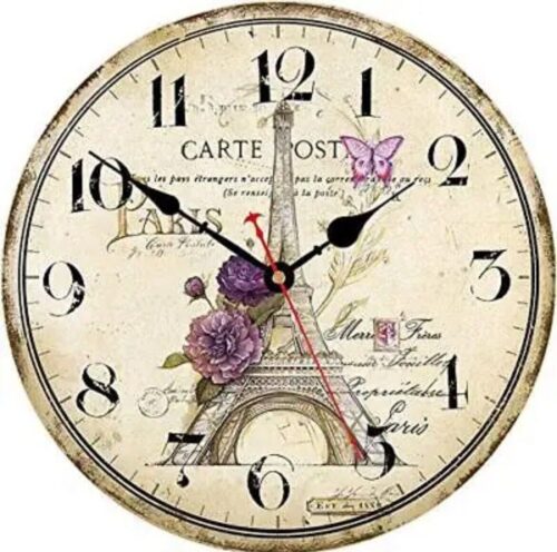 12 Inch Paris Wall Clock, Vintage/Country/French Style Wooden Clock, Family D