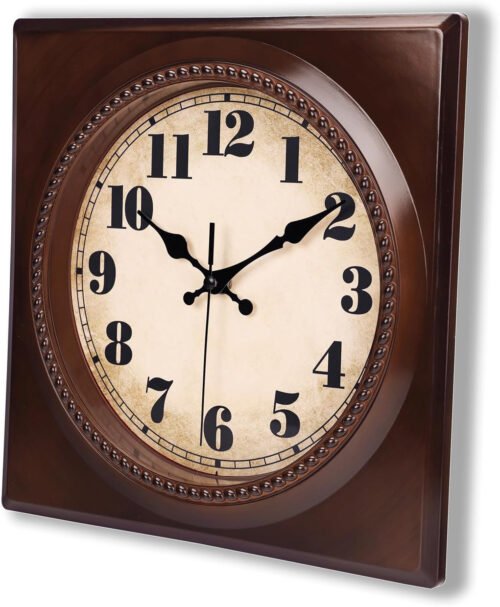 12 Inch Red Vintage Wall Clock - Square Retro Wall Clocks Battery Operated Silen