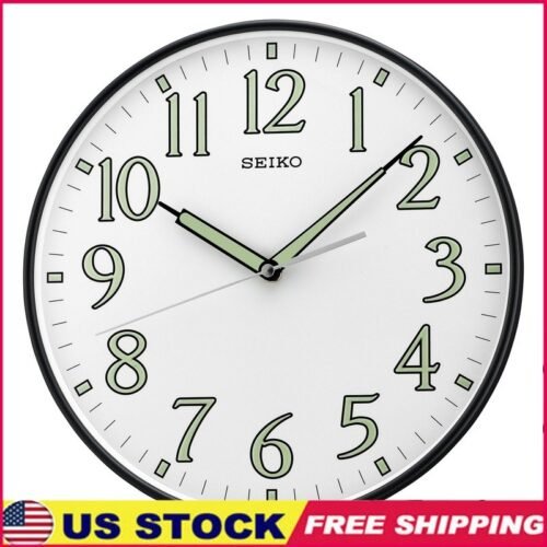 12 Inch Round Black Wall Clock Luminous Numbers Quartz Analog Quiet Sweep New
