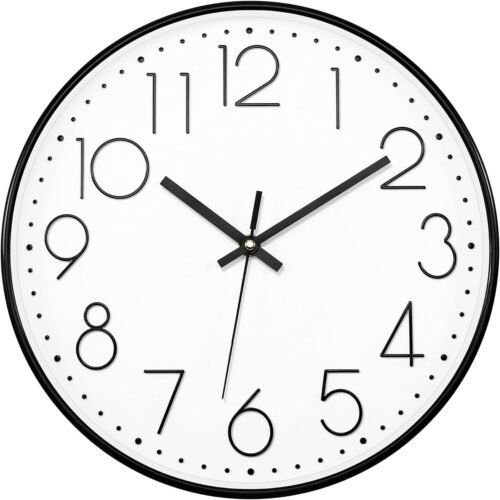 12 Inch Round Wall Clock Silent Non-Ticking Clock Battery Operated Home Office