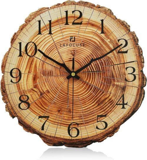 12 Inch Silent Brown Wall Clock Battery Operated Retro Wooden Wall Clocks for...