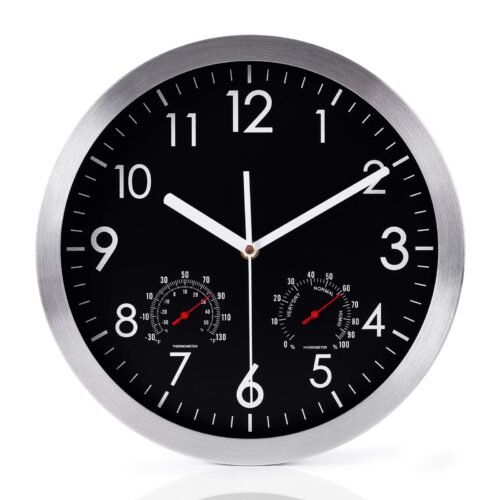 12 Inch Silent Non Ticking Wall Clock Sweep Movement Silver Aluminum Frame Gl...