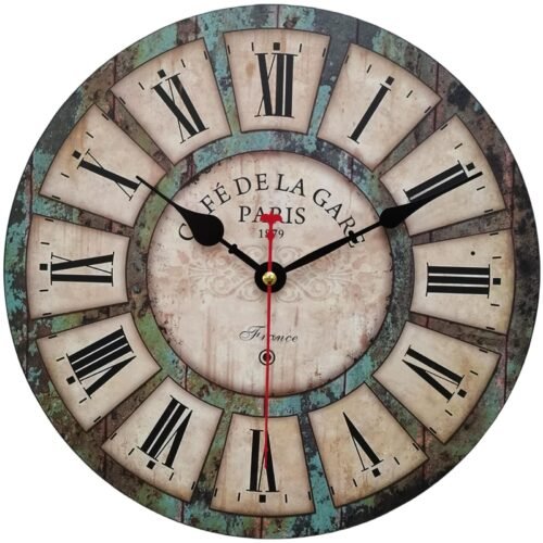 12 Inch Silent Round Wooden Wall Clock Rustic Country Style, Battery Operated...