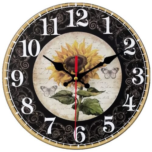 12 Inch Sunflower Kitchen Wall Clock Rustic Farmhouse Clocks, Thick Wood Home...