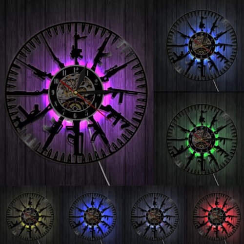 12inch Vinyl Record Clock 7-Color LED Light Bullets Guns Luminous Wall Clock