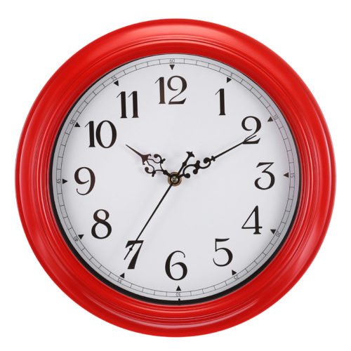 12 Inch Wall Clock, Battery Operated Non-Ticking Round Wall Clocks, Red White