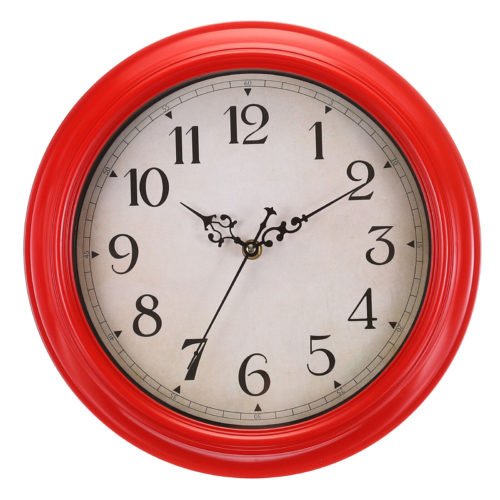 12 Inch Wall Clock, Battery Operated Non-Ticking Round Wall Clocks, Red Yellow