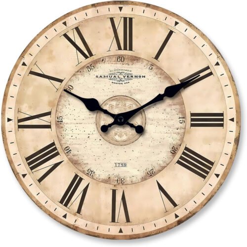 12 Inch Wall Clock Roman Numerals Wood Grain Silent Quartz Home Office Decor