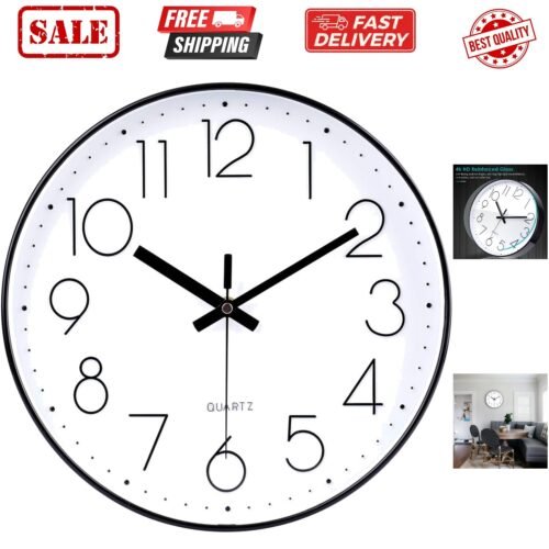 12 Inch Wall Clock Silent Non Ticking Battery Operated Quartz Modern Decorati...
