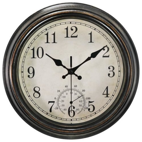 12 Inch Wall Clock with ThermometerBattery Operated Waterproof Indoor/Outdoor C