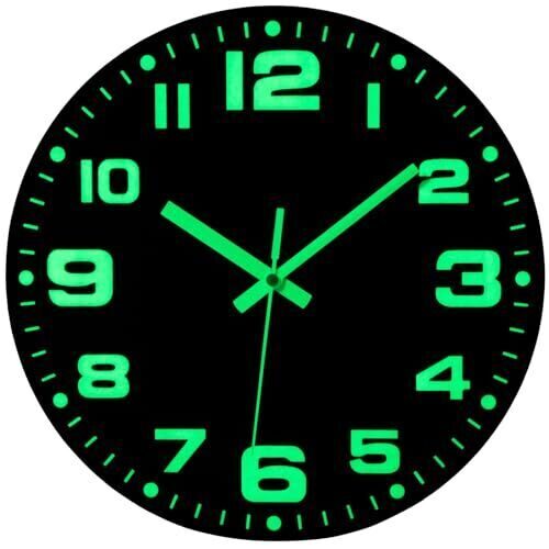 12 Inch Wooden Black Wall Clocks Battery Operated Glow in The Dark Style 2