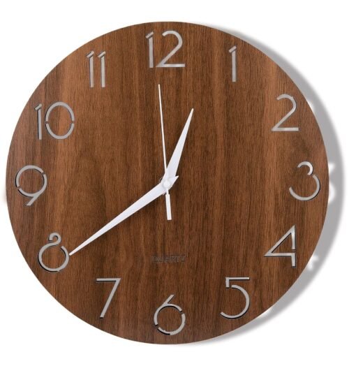 12 Inch Wooden Wall Clock, Cut-Out Numbers Design, Rustic Country Style Wall ...
