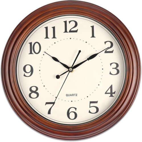 12 Inch Wood Wall Clock, Retro Wooden Wall Clocks Battery Operated, Silent Wall