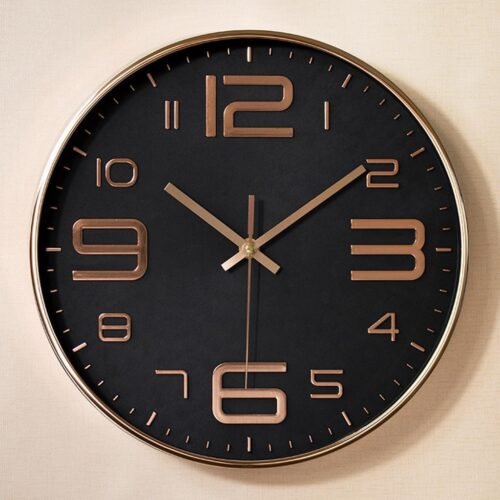 12'' Industrial Large Round Raised Number Wall Clock Black Gold