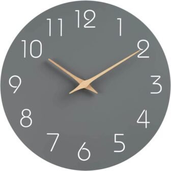 12 in. Gray Analog Silent Non-Ticking Wood Wall Clock Battery Operated Decorative...