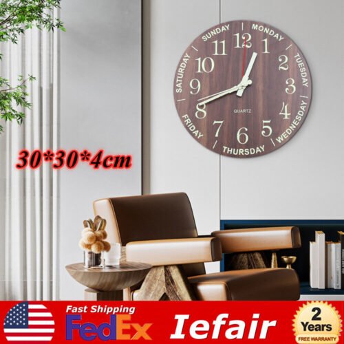 12 In Modern Luminous Wall Clock Battery Night Light Quartz Silent Indoor Decor