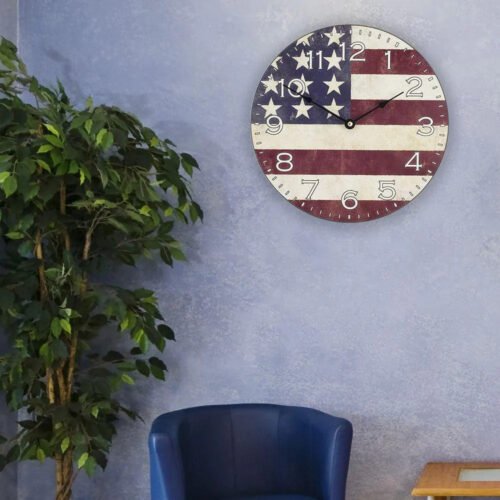 12 In. round American Flag Decorative Quartz Analog Wall Clock