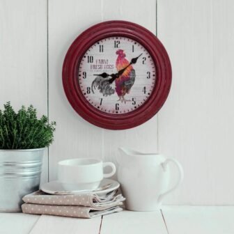 12 in. Round Distressed Red Rooster Quartz Analog Wall Clock