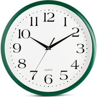 12 in. Round Hunter Green Analog Plastic Frame Non Ticking Wall Clock...