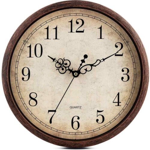 12 in. Vintage Brown Wall Clock Silent Non Ticking