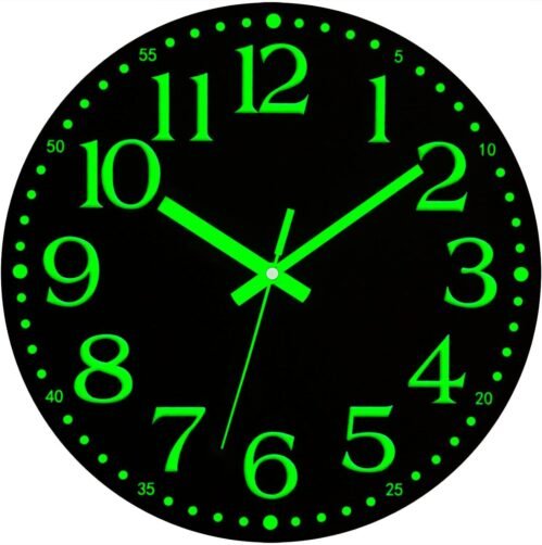 12" Large Wall Clock Glow in The Dark Wood Silent Battery Operated Analog Clock