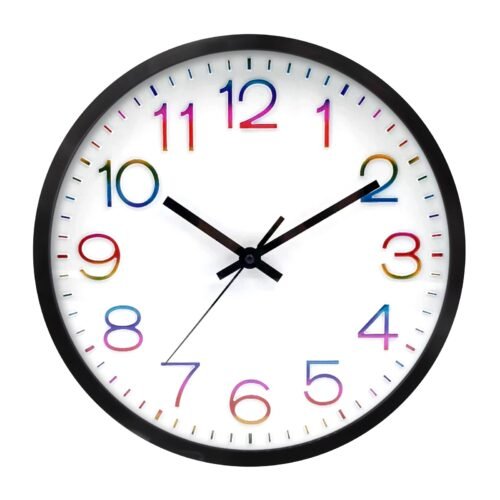12" Modern Wall Clock, Multicolor Numbers