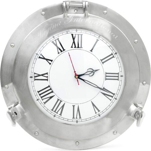 12" Nautical Navy Nickel Aluminum Metal Roman Porthole Clock Home Wall Decor