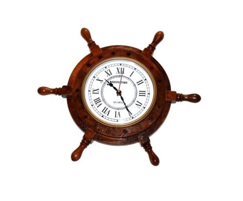 12"Nautical Ship Wheel Clock Steering Wall Hanging Wood Wall Clock Free Shipping