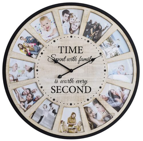 12 Photo Collage Rustic Farmhouse Wood Wall Clock, Large Oversized Wall Clock...