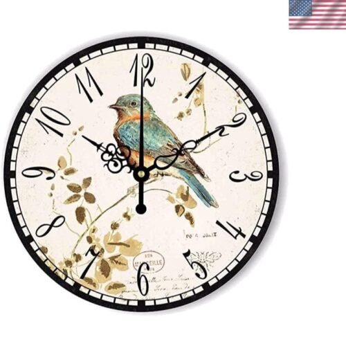 12" Retro Vintage Clock French Country Tuscan Style Non-Ticking Silent Wooden...