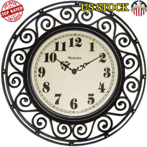 12" Round Wrought Iron Style Decorative Wall Clock Glass Lens Brown New