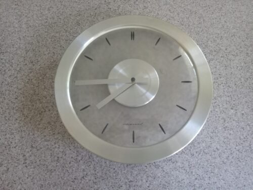 12" STERLING & NOBLE MODERN BRUSHED ALUMINUM WALL CLOCK